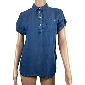 Vineyard Vines Women Top Blouse Blue Denim Sz Small